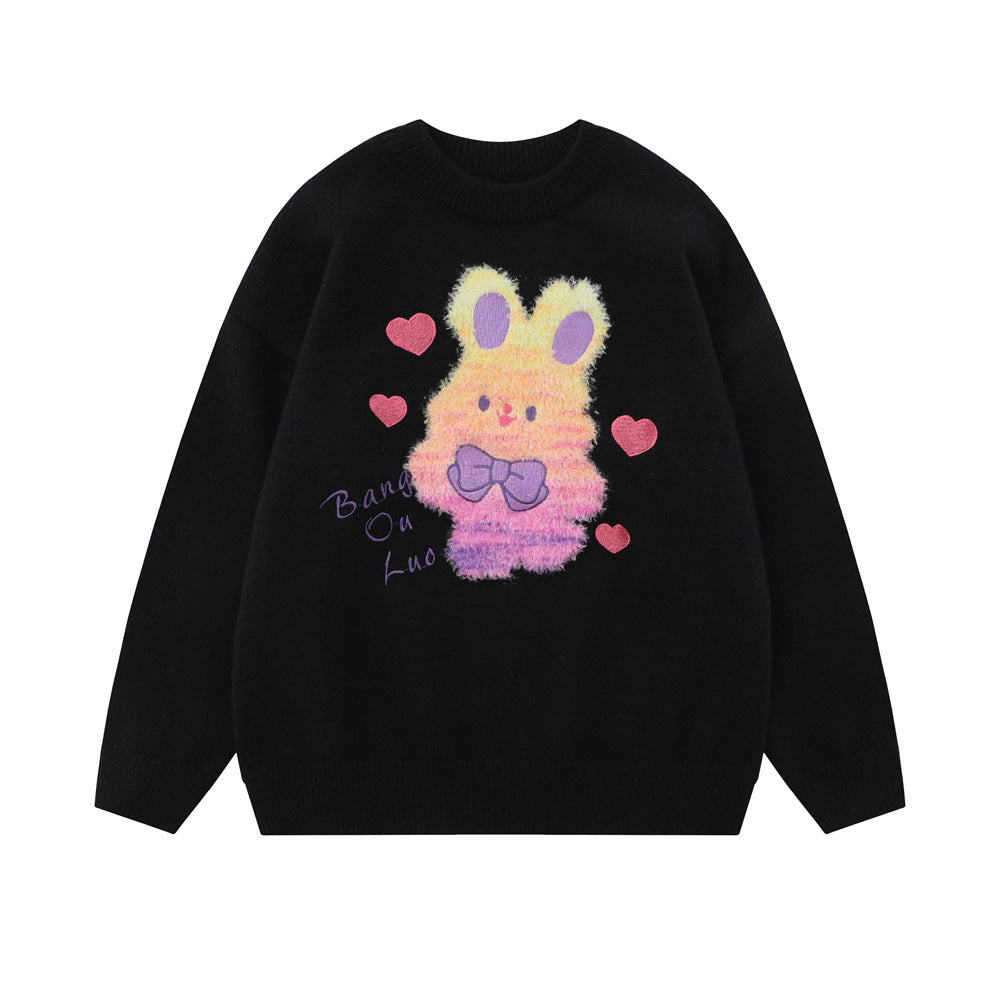 Cute Cartoon Bunny Loose Round Neck Sweater