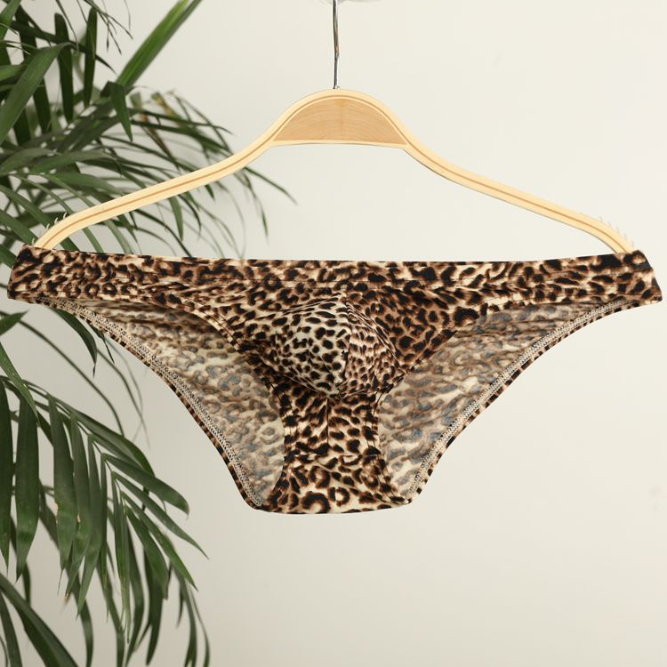 Men's Triangle Leopard Print Exciting Raised Low Waist Breathable Briefs