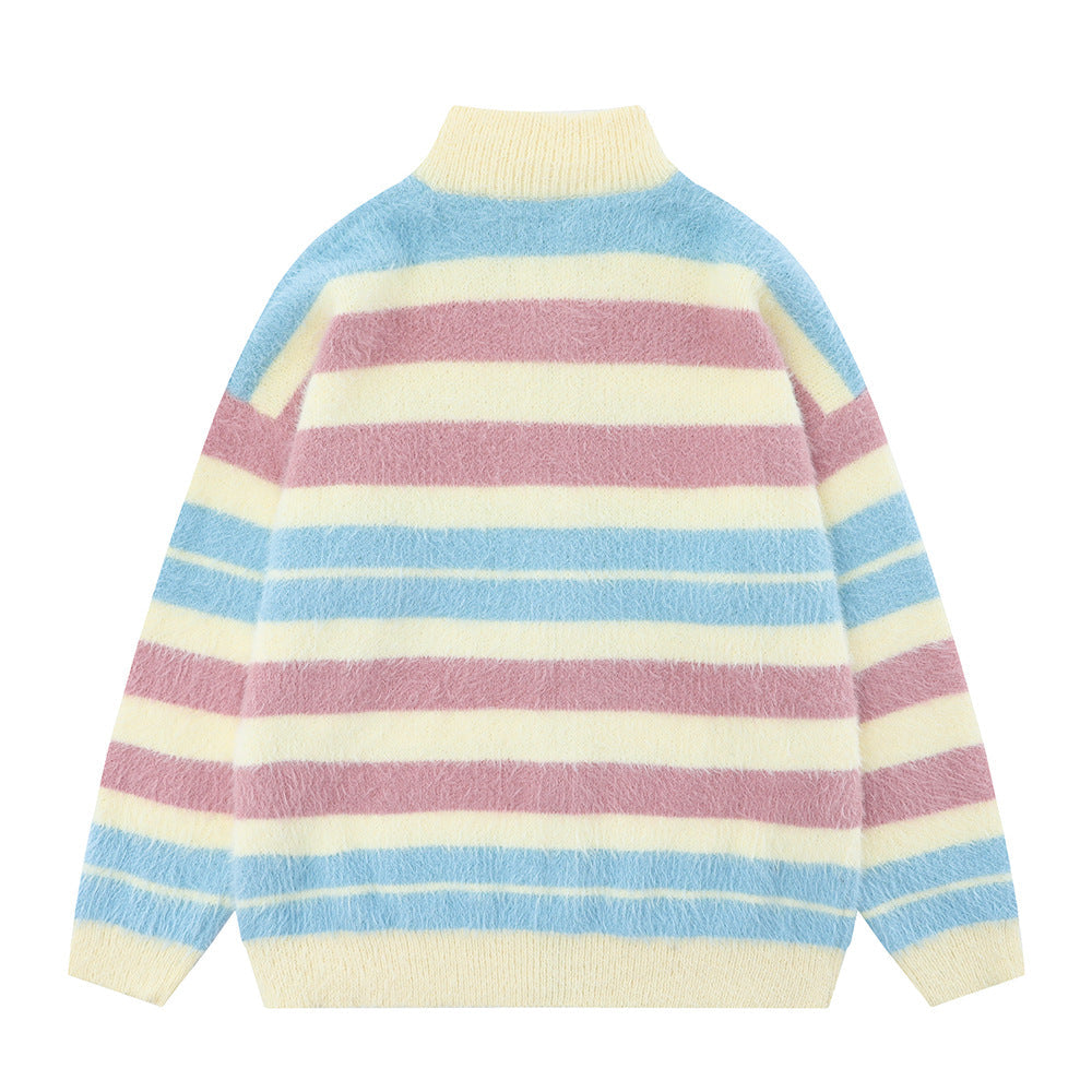 Striped Knitted Sweater Coat Men