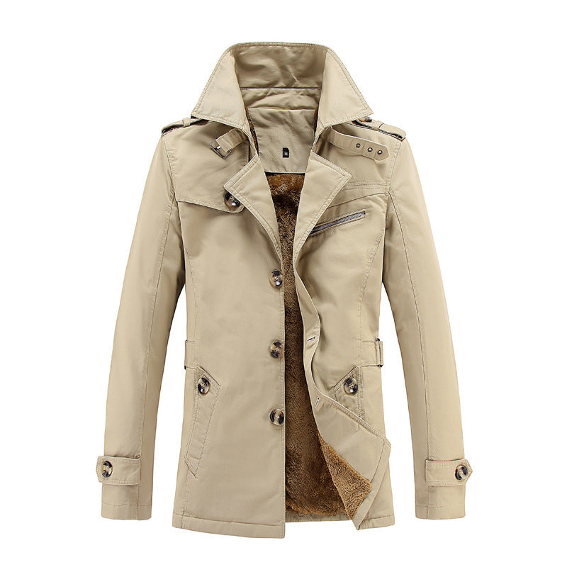 Men's Mid-Length Loose And Velvet Padded Lapel Trench Coat