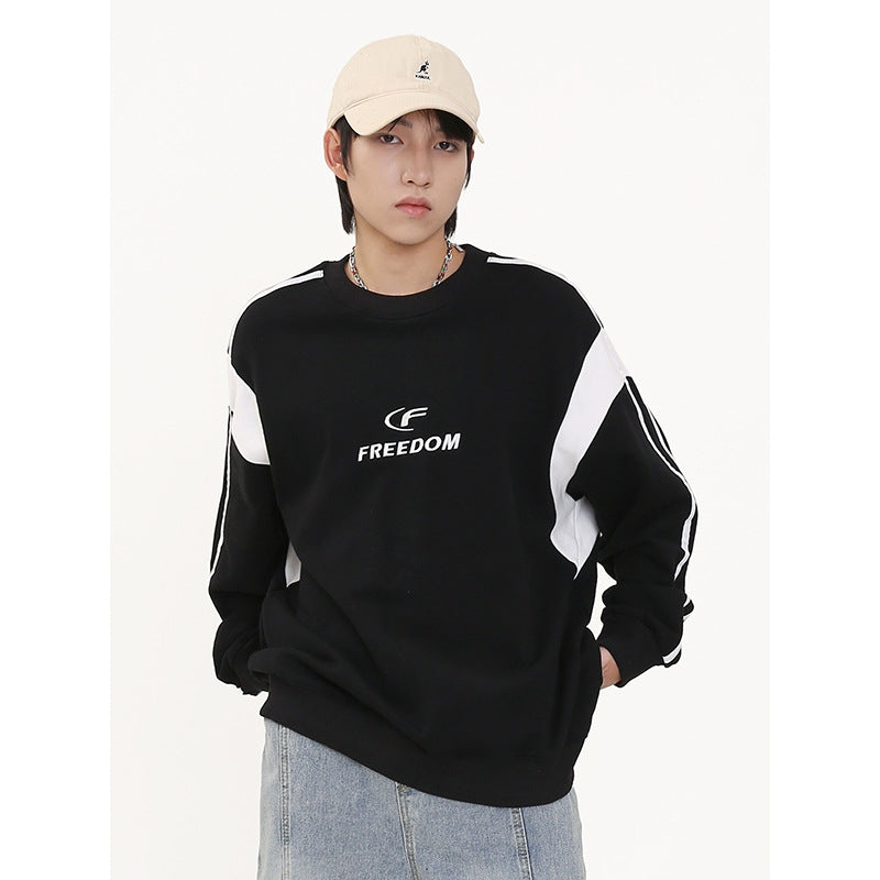 Round Neck Pullover Patchwork Striped Sweater