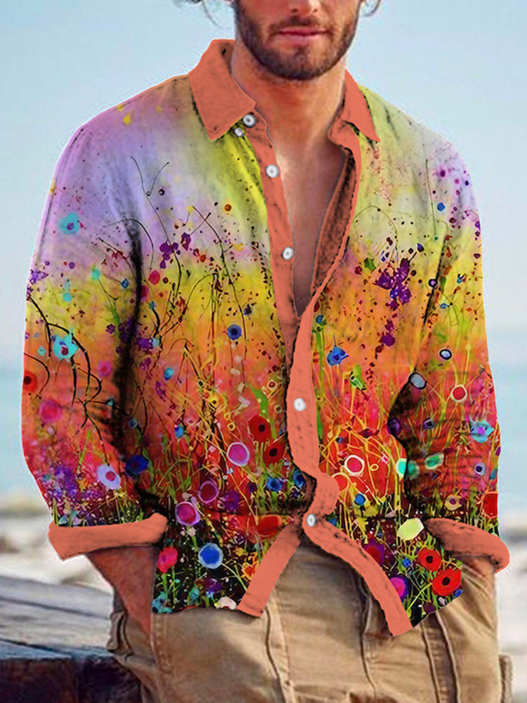 Color Matching Bamboo Linen Printed Men's Shirt