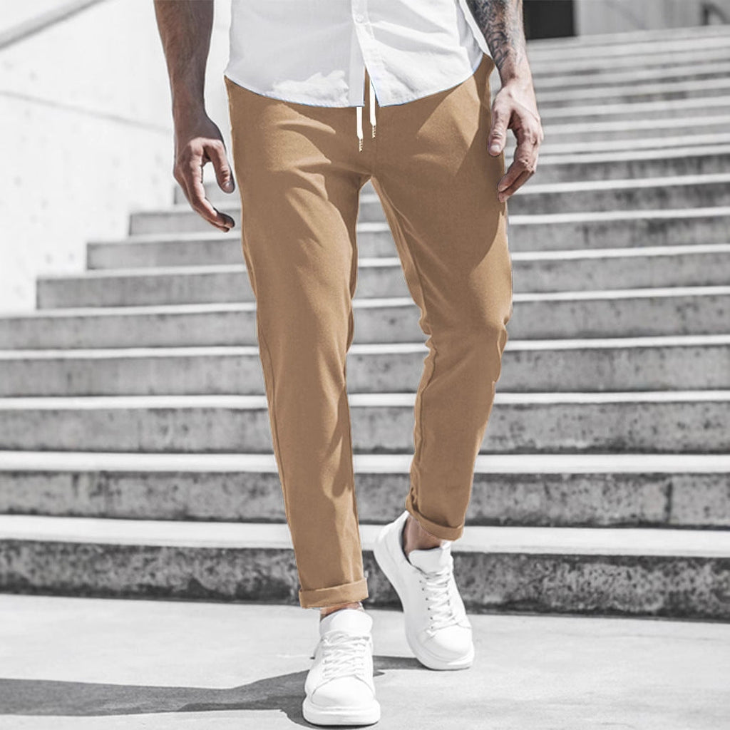 Solid Color Casual Pocket Trousers For Men