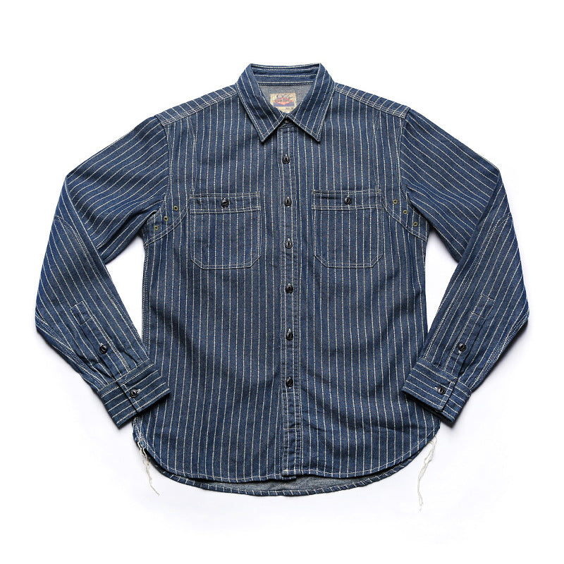 Striped Long Sleeve Tooling Shirt Vintage Men
