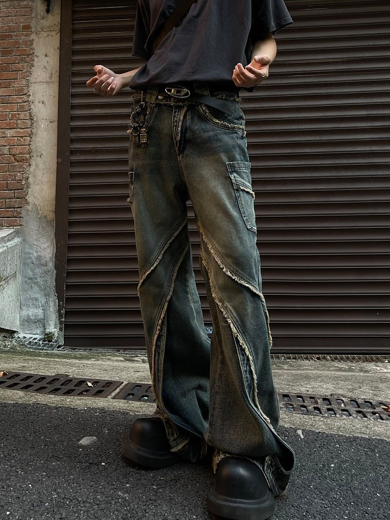 Stitching Edging Zipper Slightly Flared Jeans Loose Draggle-tail Trousers