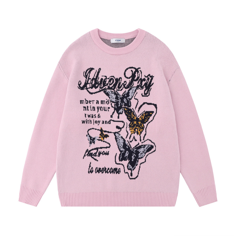 Butterfly Graffiti Round Neck Sweater Men's European And American