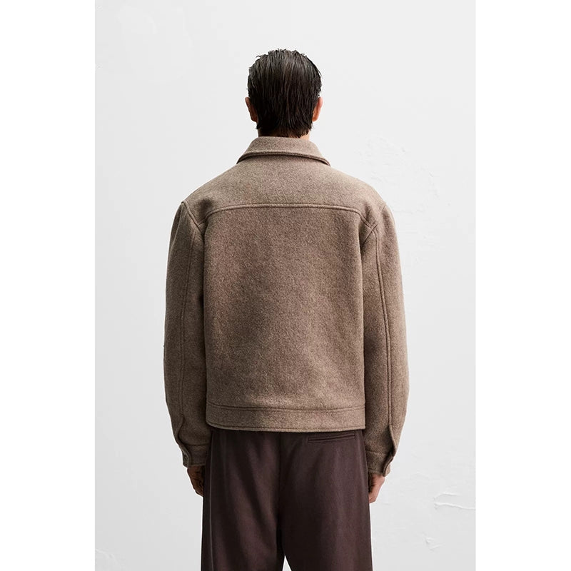 Men's Loose Wool Woven Lapel Long Sleeve Casual Jacket Coat