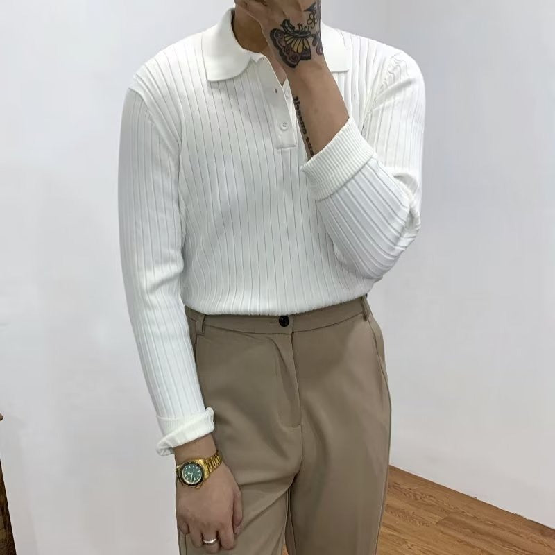Autumn Polo Lapel Sweater Men's Long Sleeve Bottoming Shirt Top
