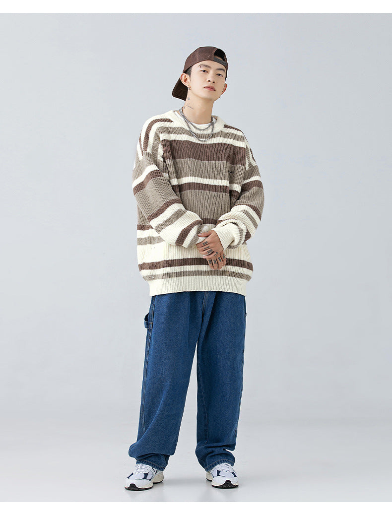Men's Contrast Color Striped Sweater Men's Retro
