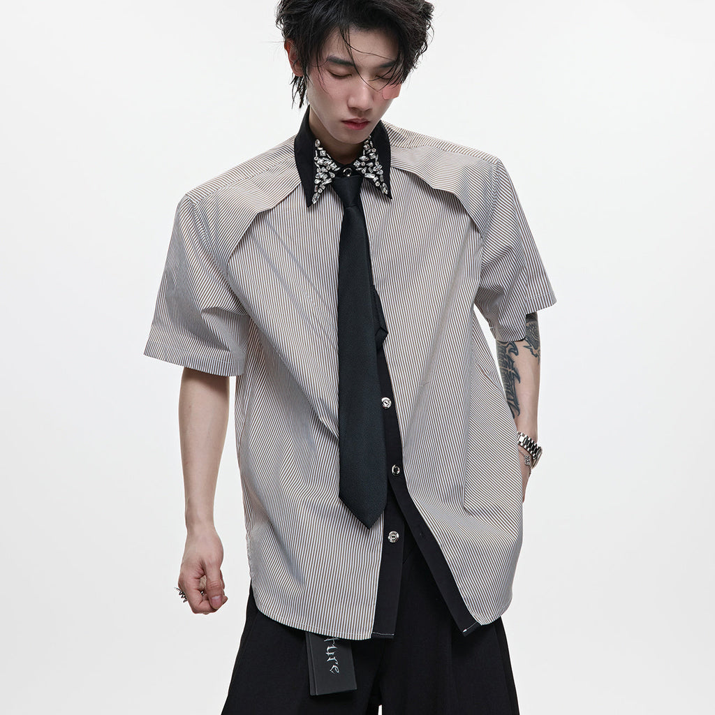 Men's Diamond Tie Dual-color Patchwork Striped Shirt