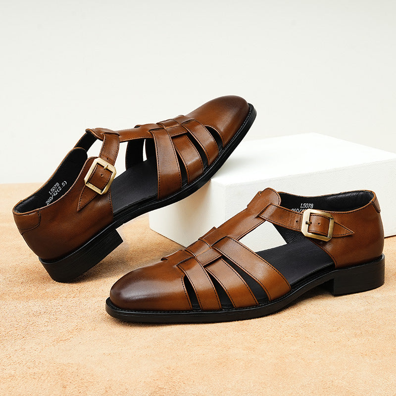 Genuine Leather Retro Fashion Business Summer Breathable Men's Shoes