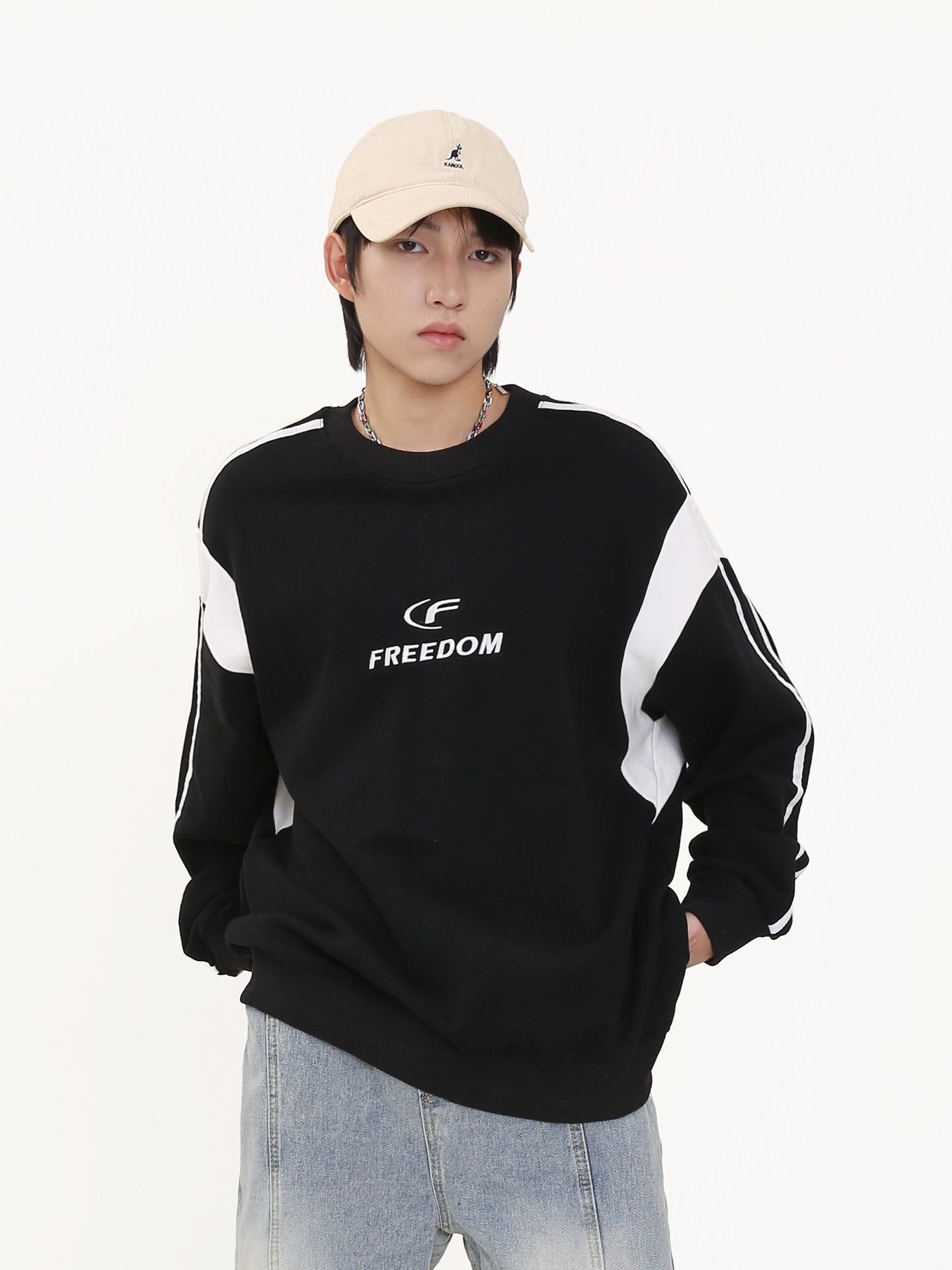 Round Neck Pullover Patchwork Striped Sweater