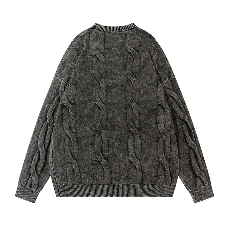 Washed And Worn  Men's Autumn And Winter Loose Casual Long Sleeves Twisted Twist Round Neck Sweater Idle Style