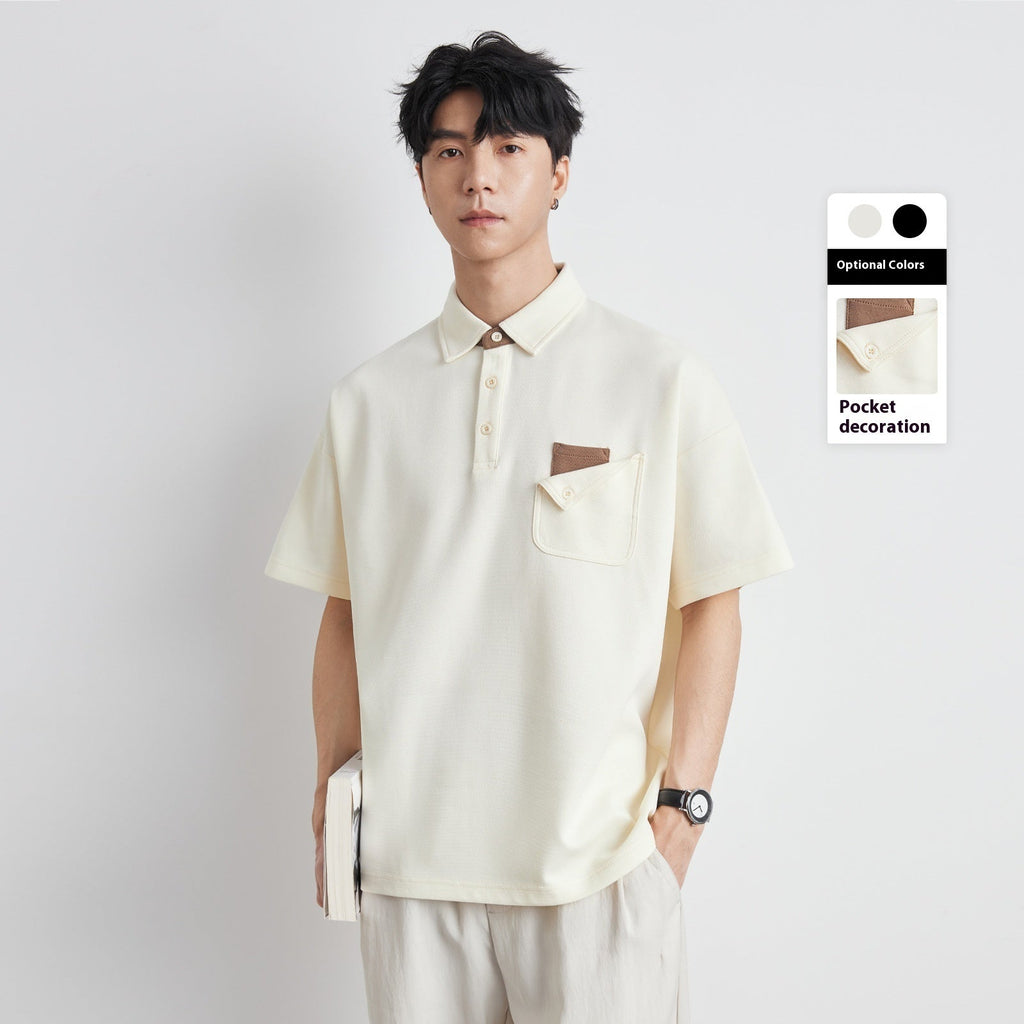New All-matching T-shirt Men's Elbow-sleeved Top Polo Shirt Top