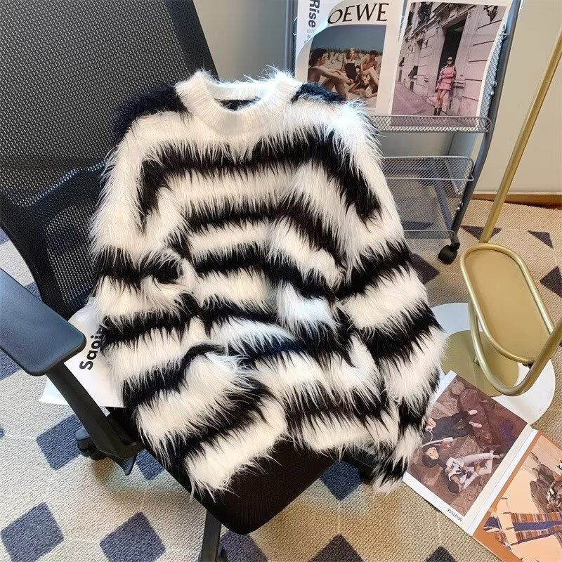 New Black And White Striped Sweater For Men