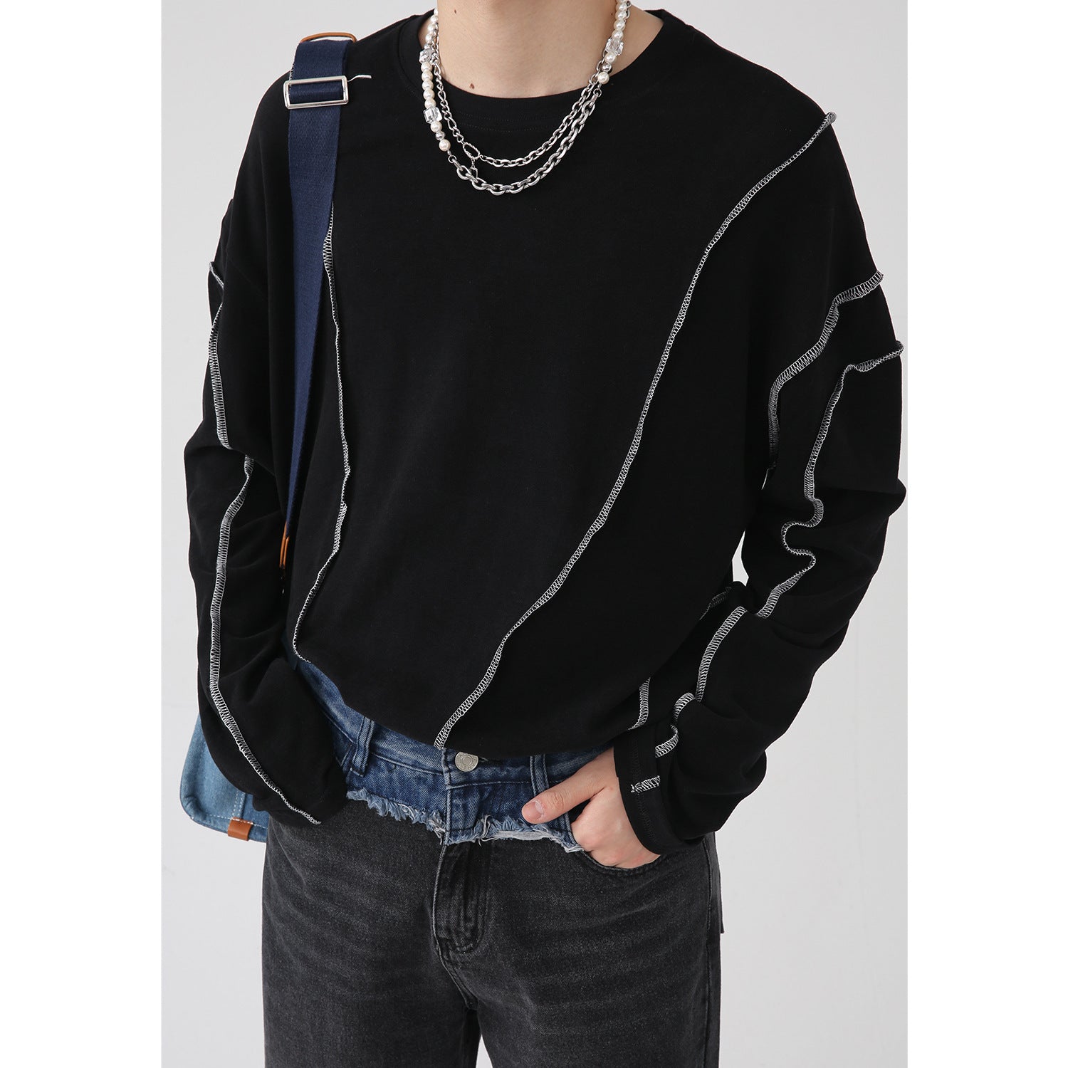 Korean Style Irregular Topline Design Couples Long Sleeve T-Shirt