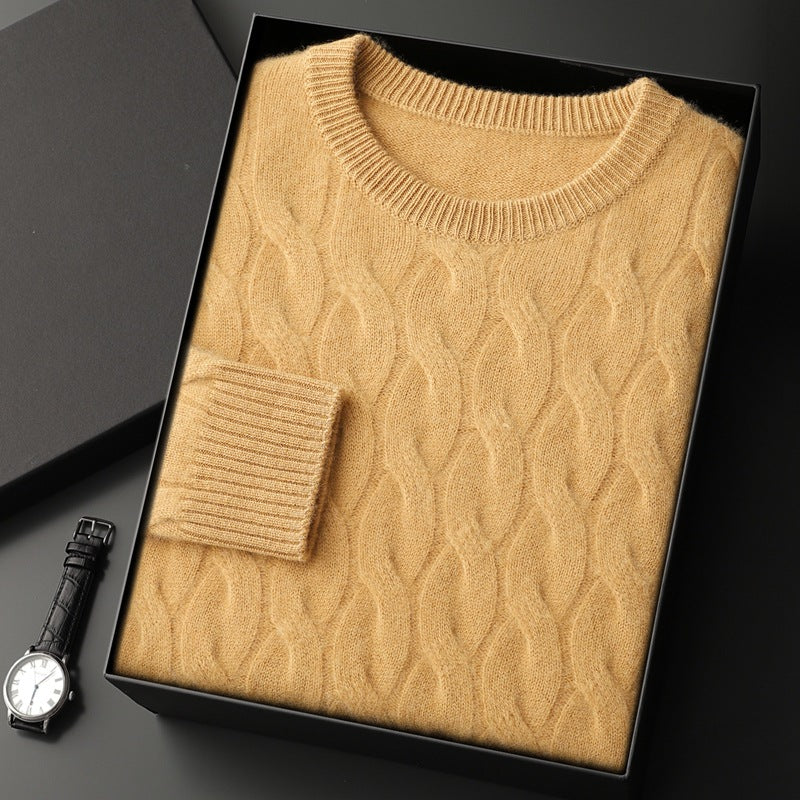 Thickened Men's Cashmere Sweater With Round Neck And Twisted Design