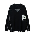 High Street Broken V-Neck Black Sweater Men