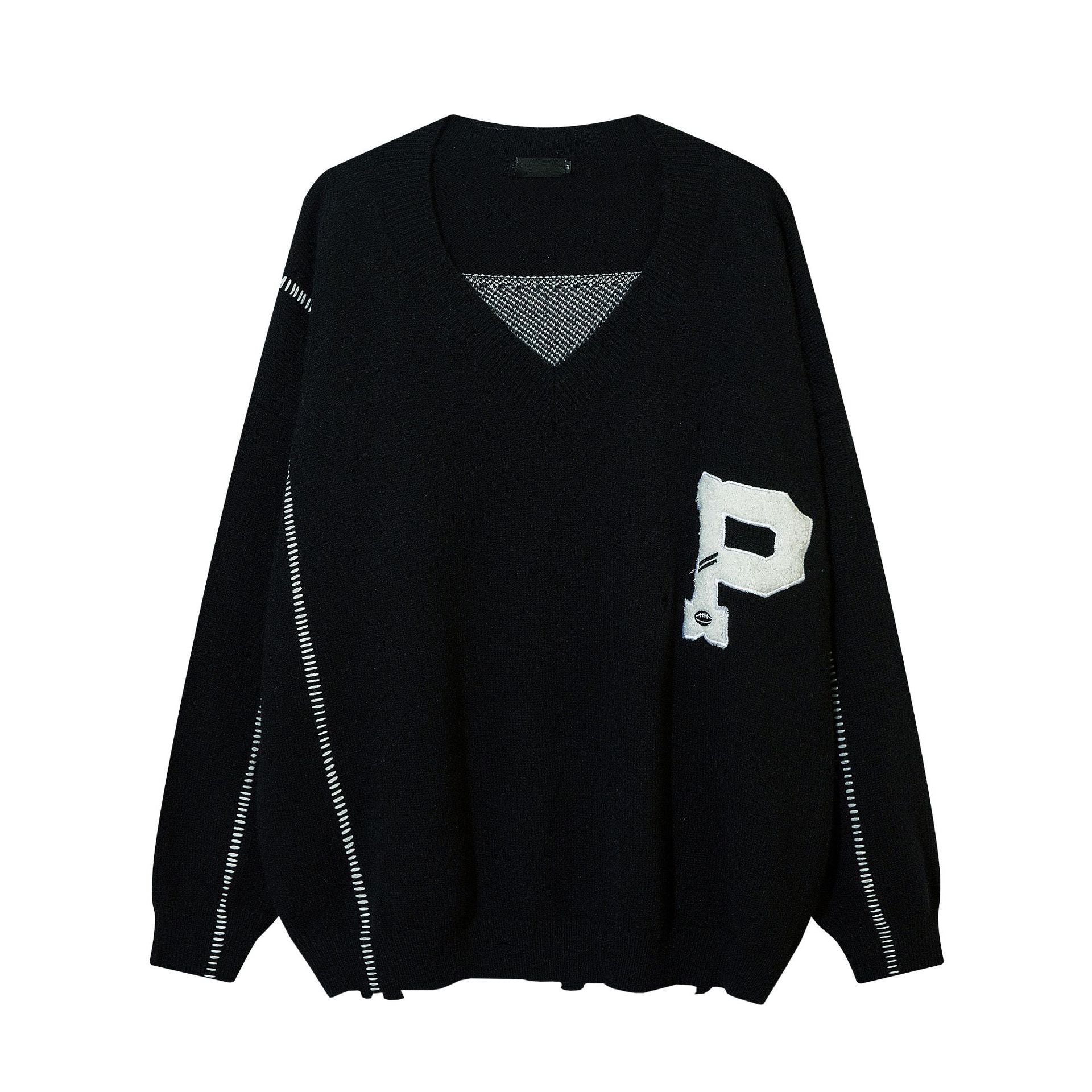 High Street Broken V-Neck Black Sweater Men