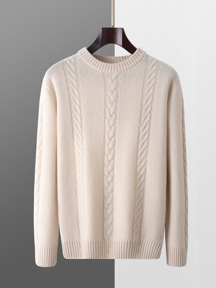 100 Pure Wool Sweater Men's Round Neck Thickened Warm Long Sleeves Sweater
