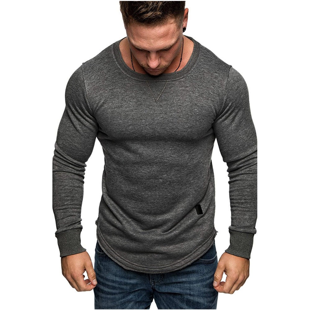 European And American Men's Solid Color Sweater With Round Neck