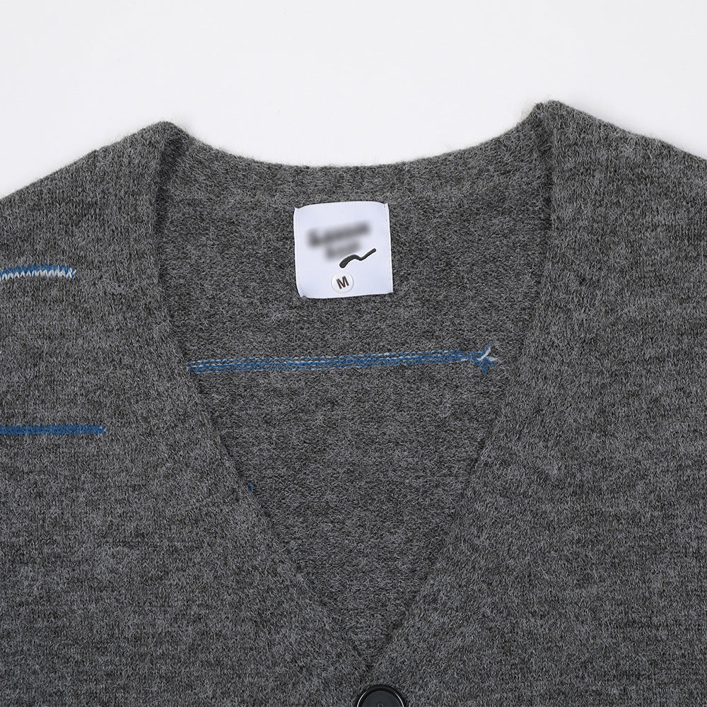 Fashion Line Knitted Cardigan Men's Sweater