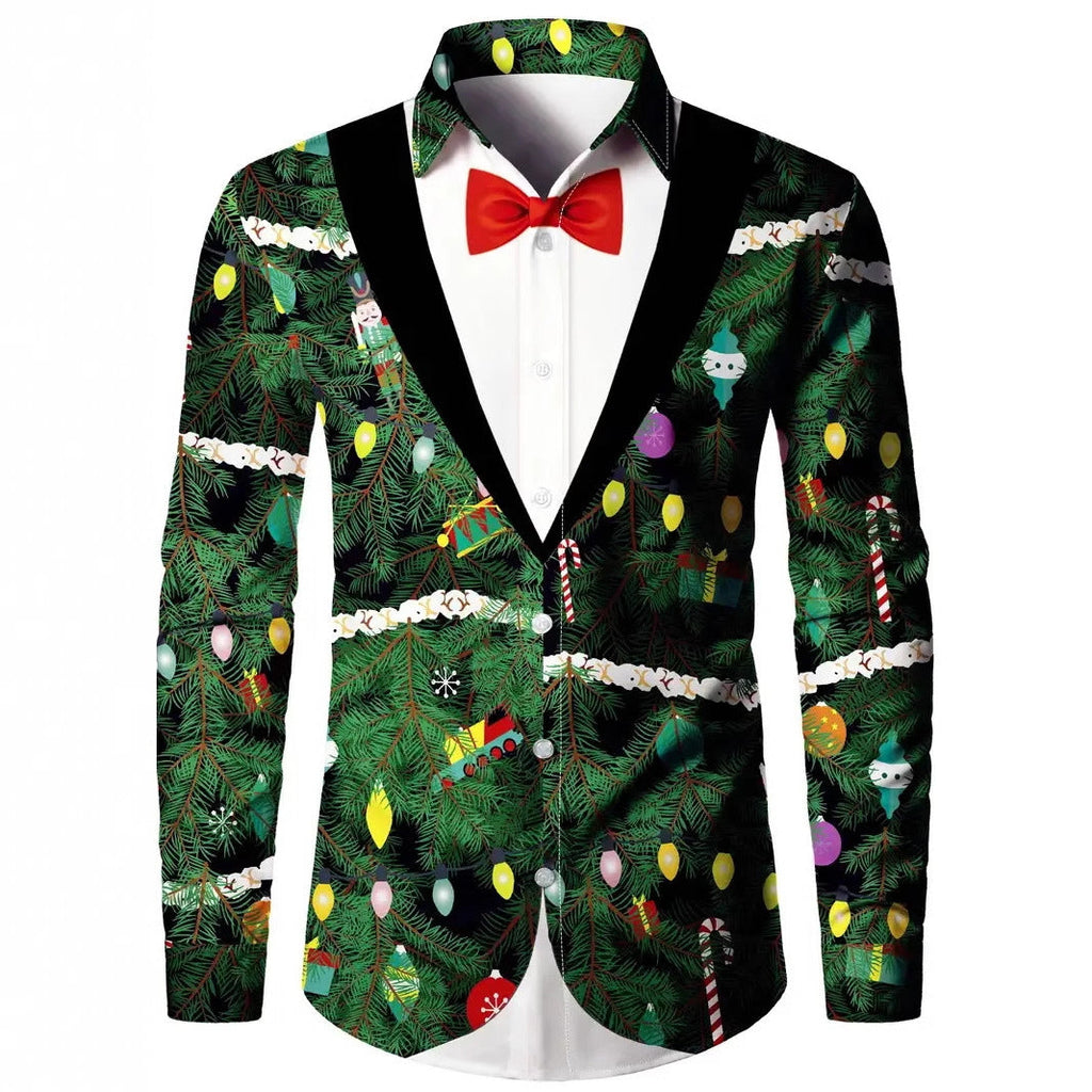 Fashion Men's False Two Pieces Digital Printing Shirt