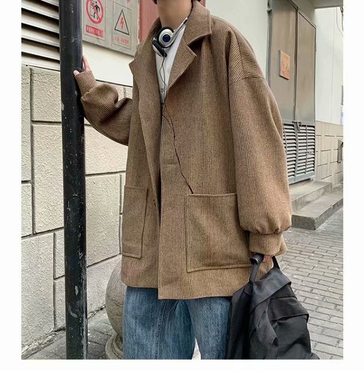 Men's Mid-length New Corduroy Wool Coat Design Sense