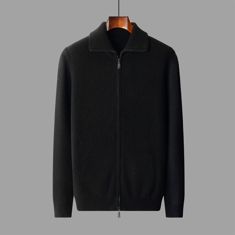 New Pure Wool Zipper Cardigan Fall Winter Men Lapel Shirt Coat