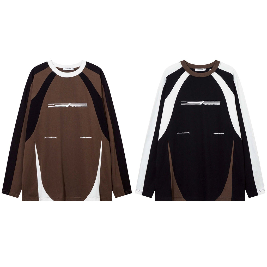 High Street American Color Matching Letters Printed Crew Neck Sweatshirt Men