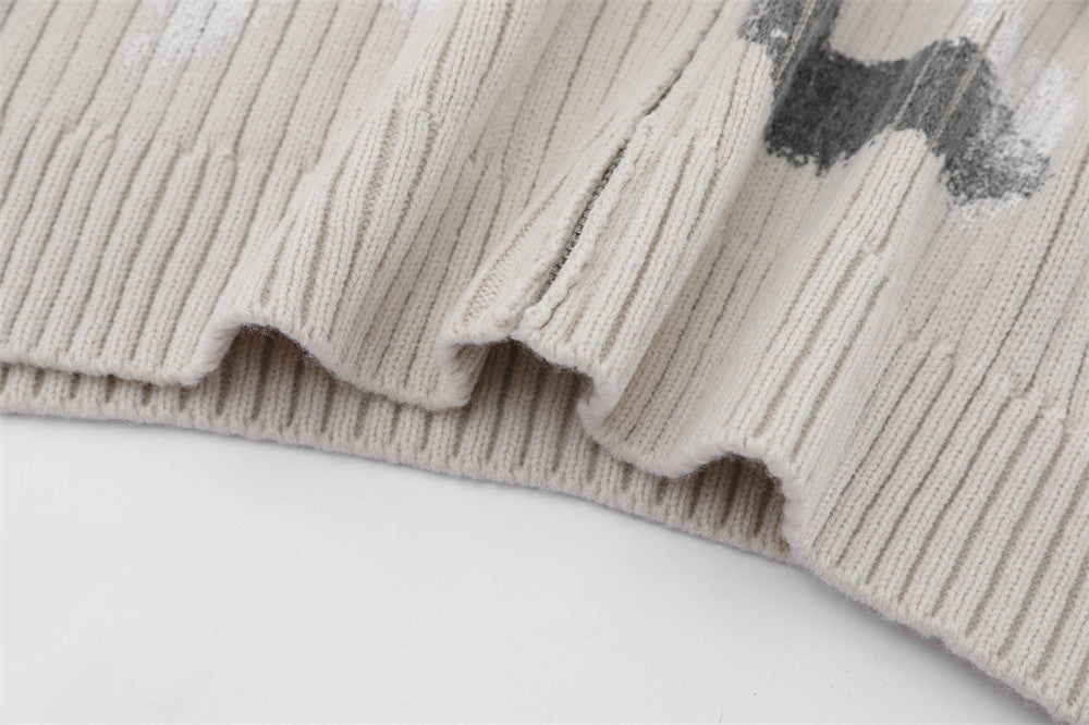 Alphabet Graffiti Print Stand Collar Sweater Coat Men's FallWinter Loose Mock Neck Knitted Cardigan