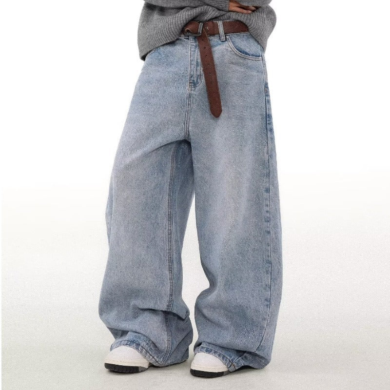 Retro Washed Distressed Simple Straight Jeans