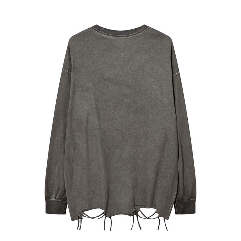 Men's Retro Worn Looking Washed-out Ragged Long-sleeved T-shirt