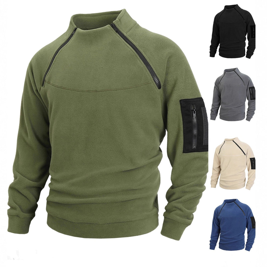 Stand Collar Long Sleeve Pullover Leisure Coral Fleece Coat Men