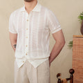Short Sleeve Lapel Cardigan Breathable Stripes Knitted Casual Shirt Men