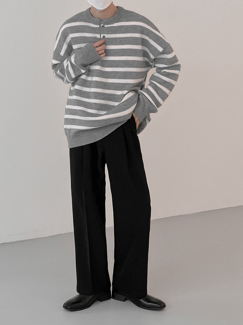 Textured Striped Sweater Boys Button Round Neck Autumn Leisure Sweater