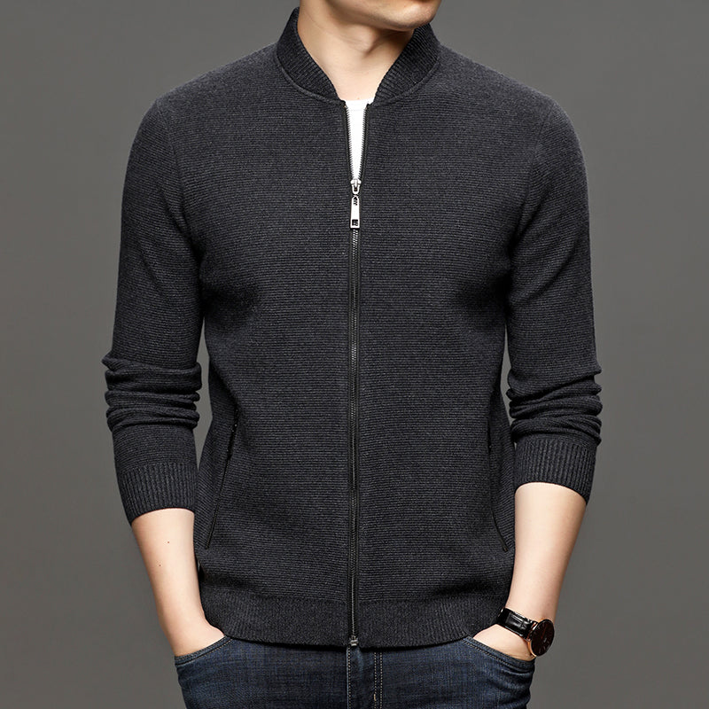 Business Men's Solid Color Knitted Jacket Men's Fashion All-match