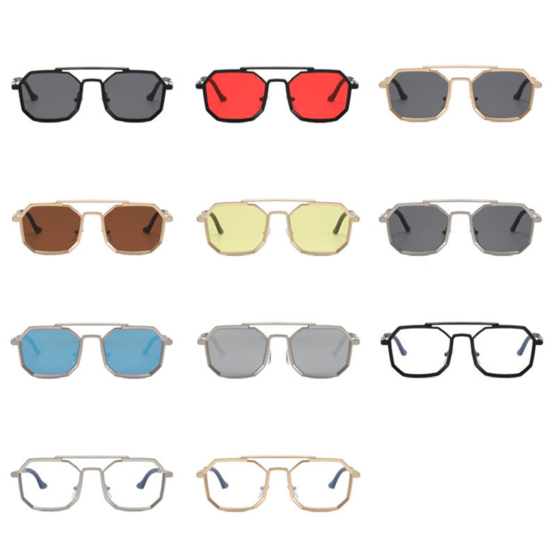 Ins Retro Polygonal Double Bridge Sunglasses