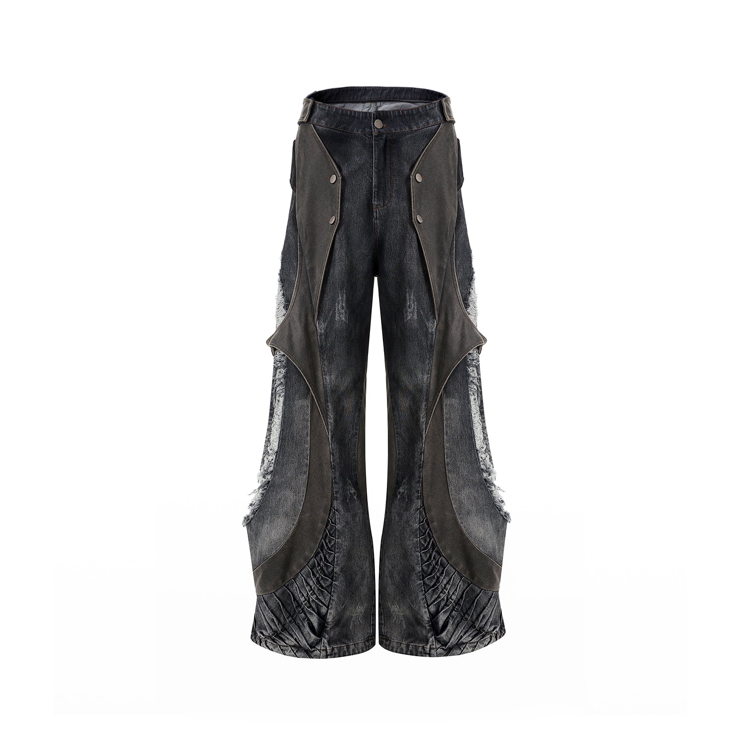 Structure Leather Patchwork Men's Summer Snake Bone Pleated Wide Leg Mop Pants