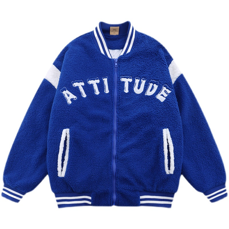 Men's Stand Collar Plush Embroidered Cotton Coat