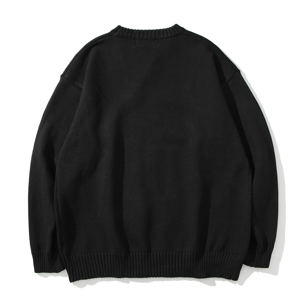 Contrast Color Abstract Pattern Round Neck Sweater Casual Loose