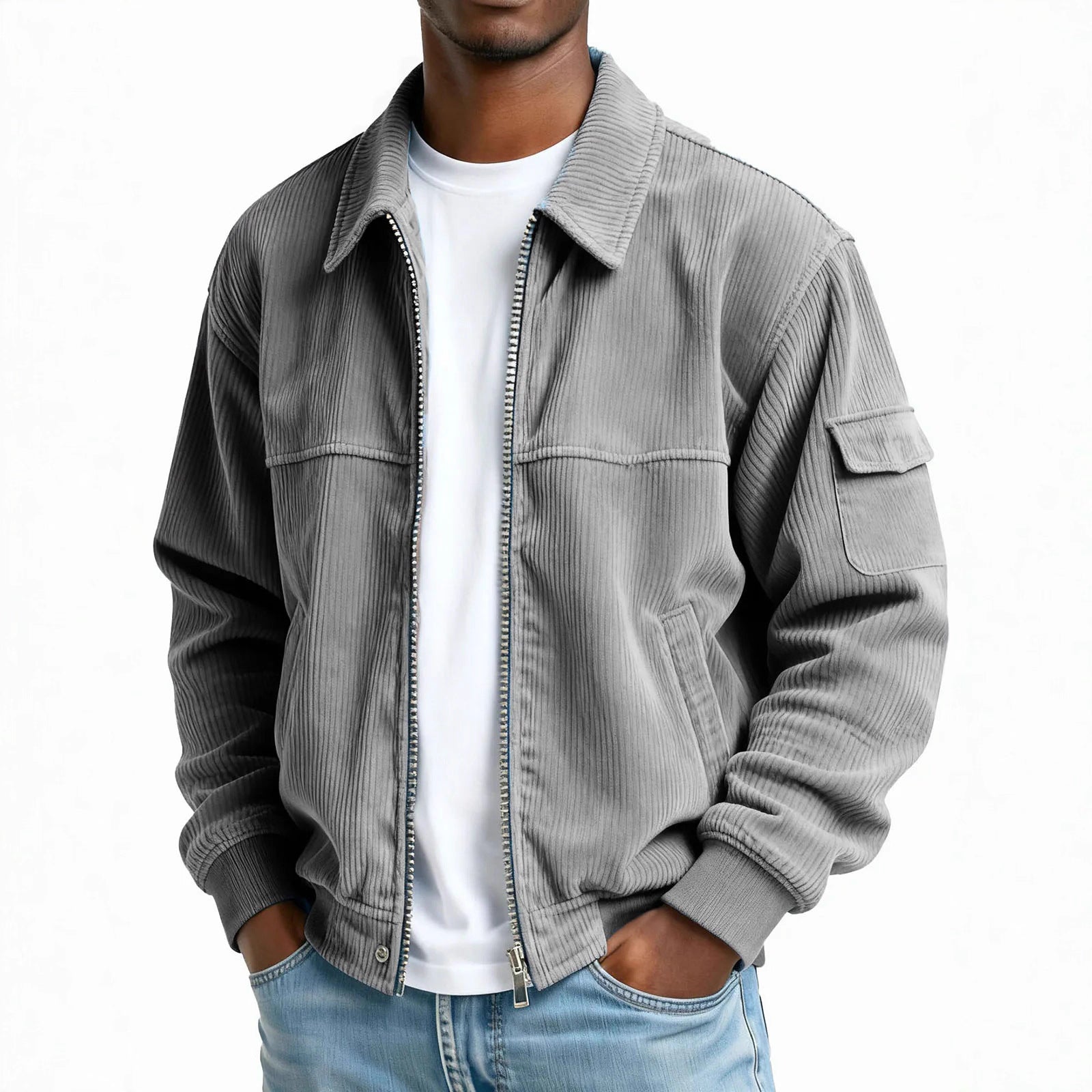 New Men's Retro Corduroy Fashion Casual Long Sleeve Pocket Jacket Men