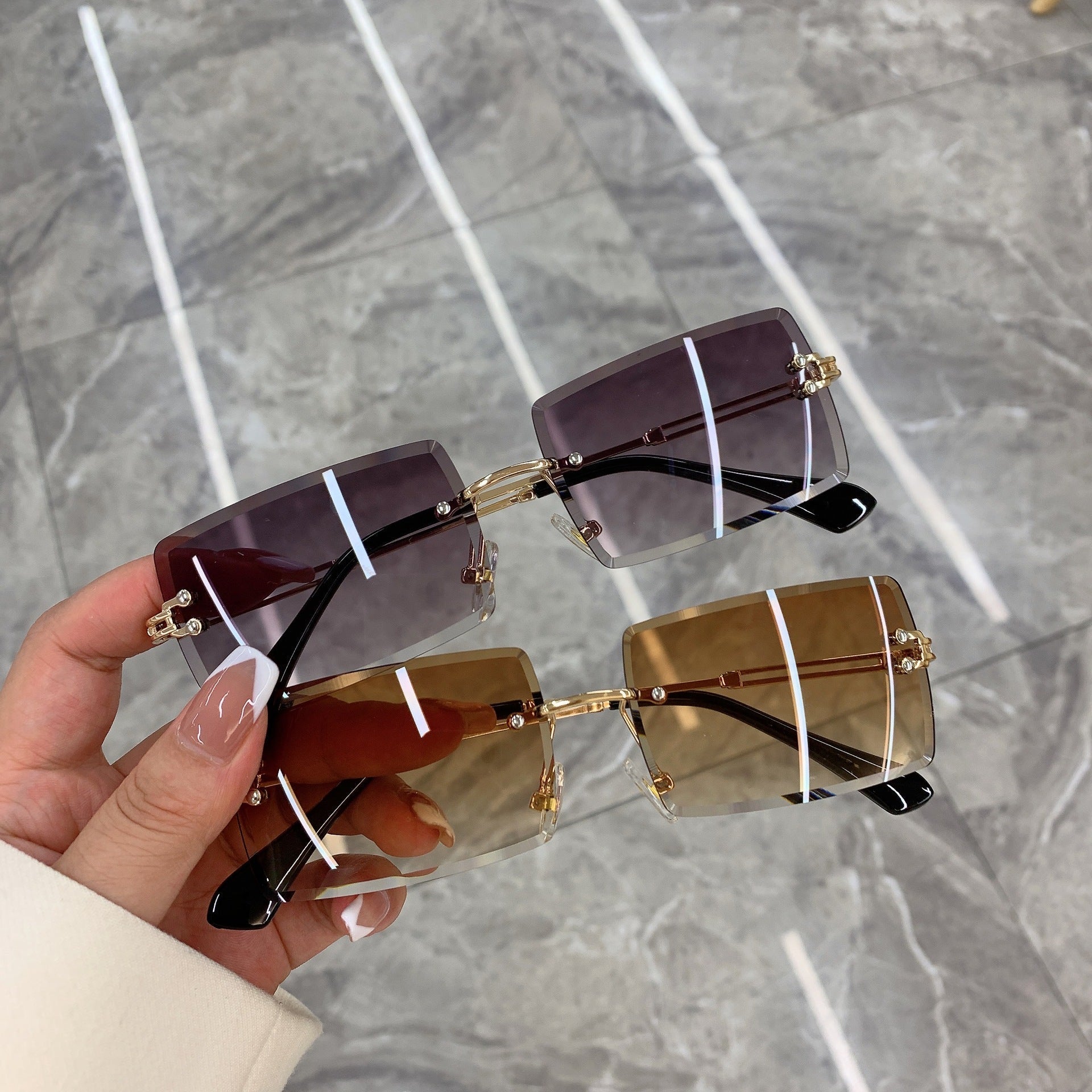 Women's Rimless Transparent Fashion Light Sunglasses