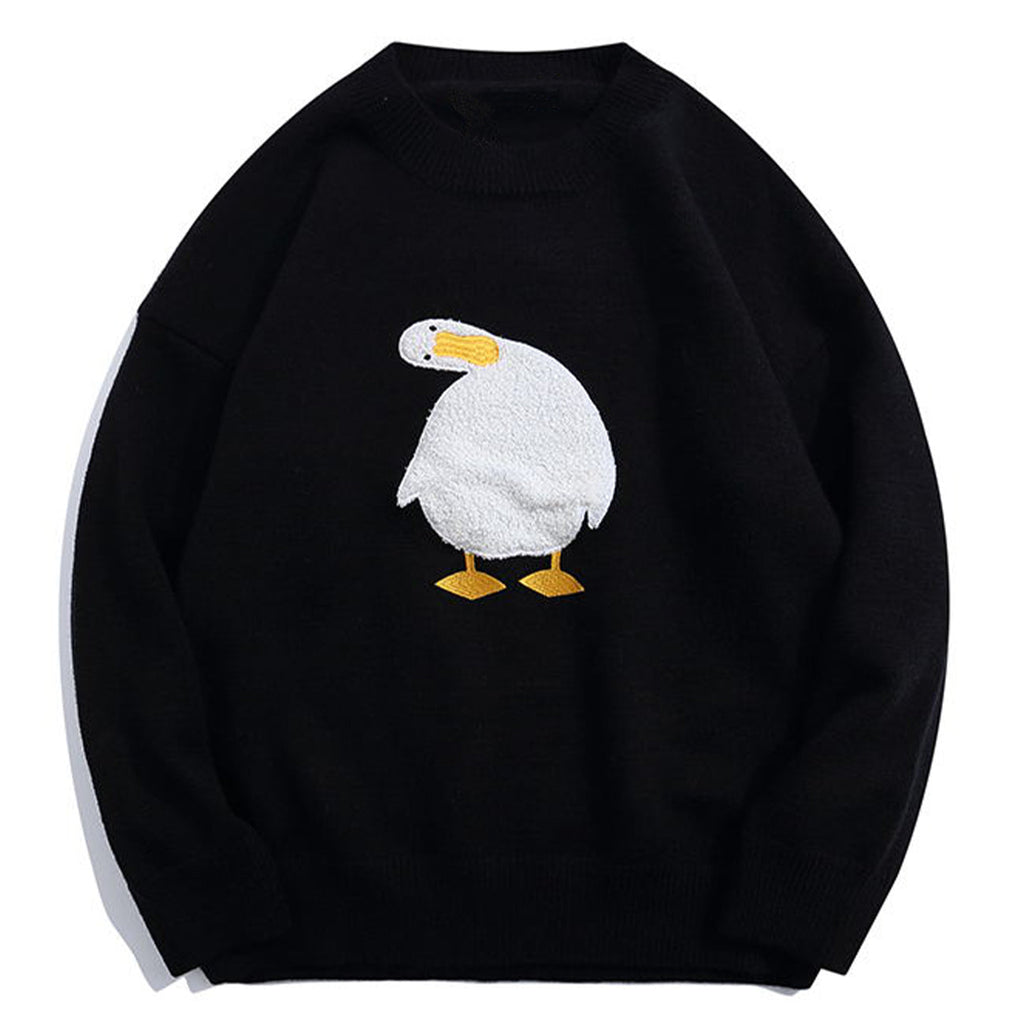 Embroidered Crew Neck Sweater Men's Retro Loose Student Couple Base
