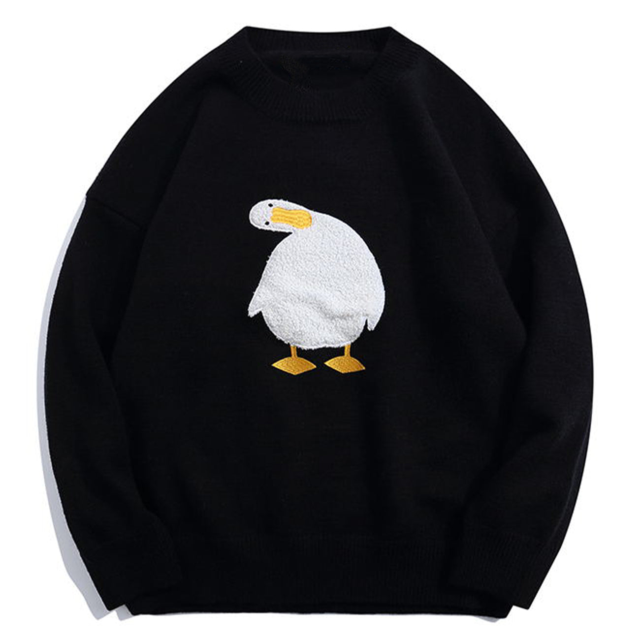 Embroidered Crew Neck Sweater Men's Retro Loose Student Couple Base