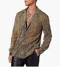 Fashion Shiny Crystal See-through Lapel Long Sleeve Shirt