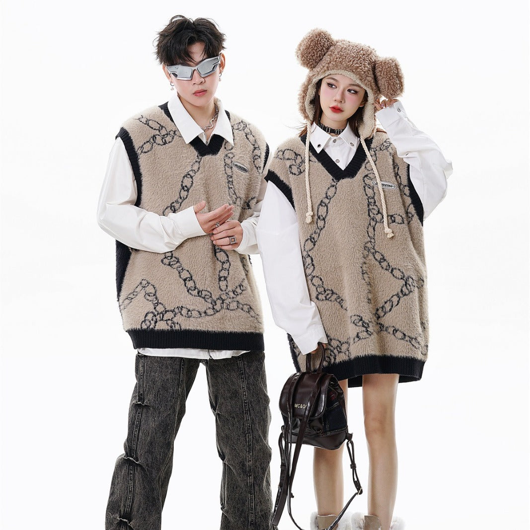 V-neck Sweater Japanese-style Retro College Style Couple