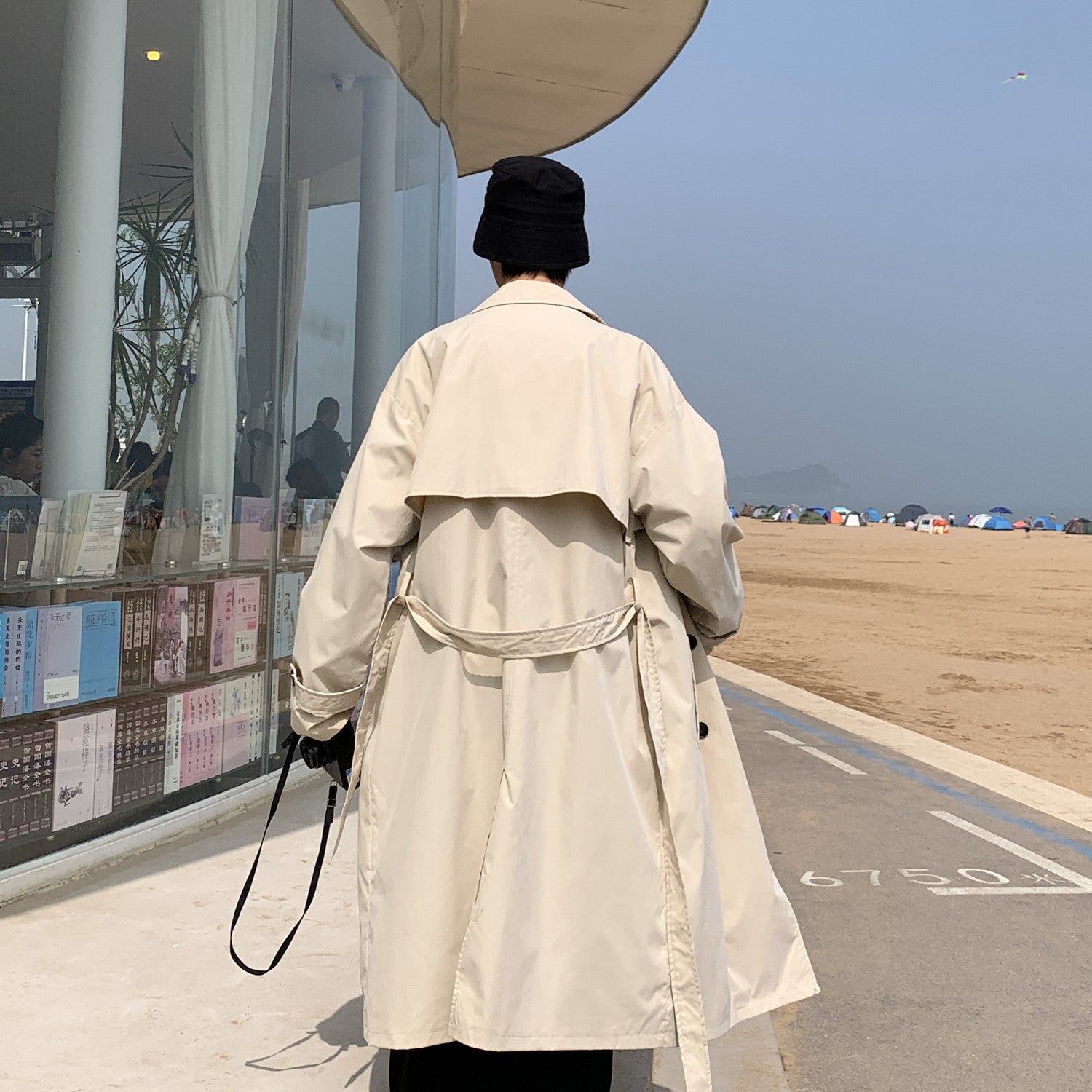 Double Breasted Men's Medium Length Trench Coat
