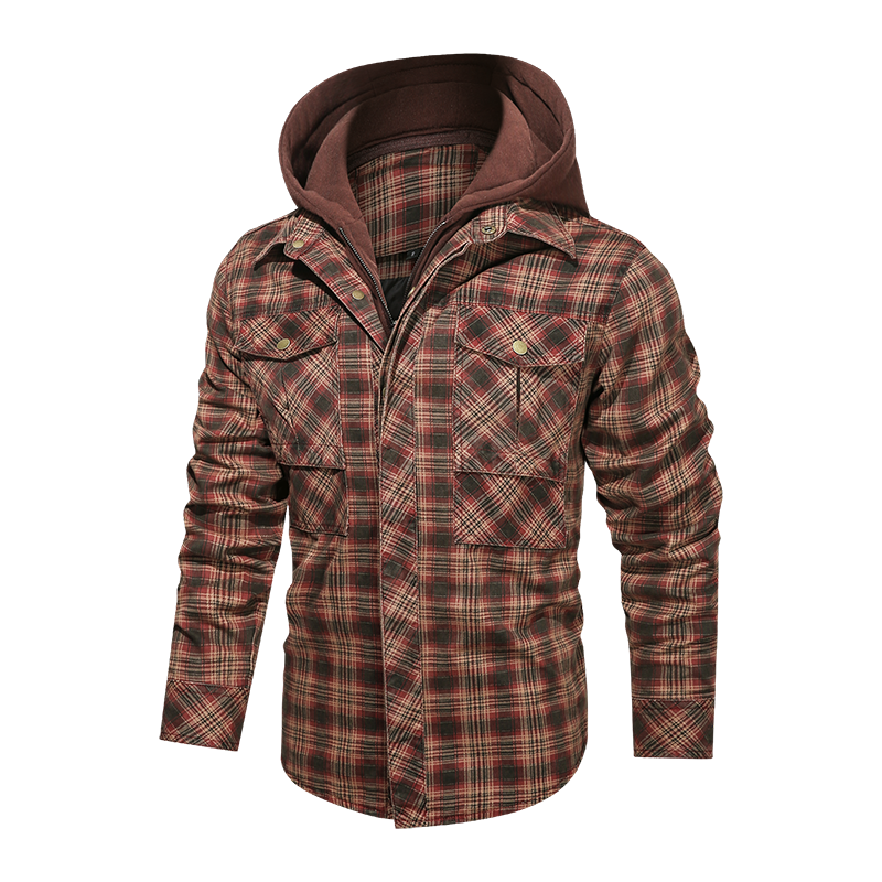 Men Long-sleeved Plaid Jacket