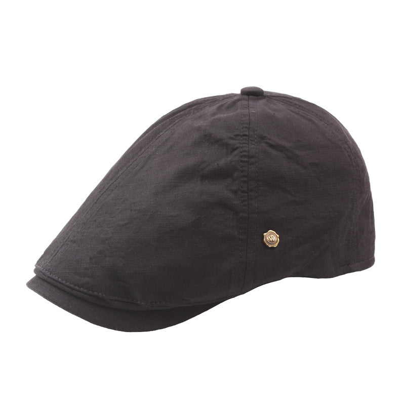 Plaid Men's Flat Cap Retro W Copper Button Beret